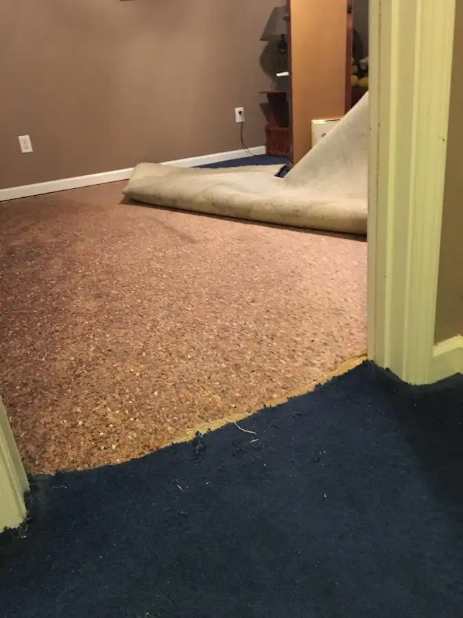 Carpet pad removal revealing water damage during Drying & Dehumidification in Lampasas