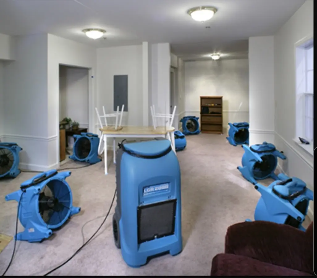 Air movers and dehumidifier setup for Water Damage Restoration in Lampasas