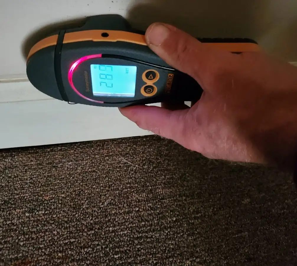 Moisture detection at baseboard during Storm Damage Restoration in Lampasas